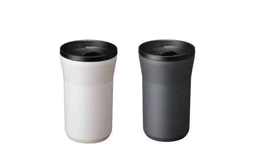 【京セラ】蓋付きタンブラー 350ml ＜クリームホワイト・ダークグレー＞ ペアセット （各1個） CERAMUG タンブラー 真空容器 保冷 保温 真空断熱 セラミック トラベルカップ KYOCERA BSR-626-3