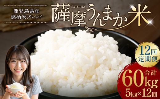 【12回定期便】 鹿児島県産 銘柄米 ブレンド 薩摩うんまか米 （5kg×12回） 定期便 ブレンド米 白米 米 お米 おこめ JS-419