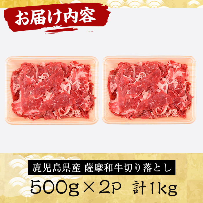 No.1142-B 薩摩和牛切り落とし(計1kg・500g×2P) 【さつま屋産業