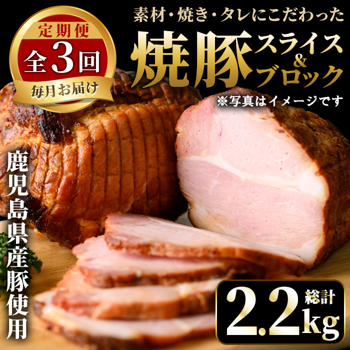 No.1206 ＜定期便・全3回＞鹿児島県産焼豚！(総計2.2kg・100g×6P