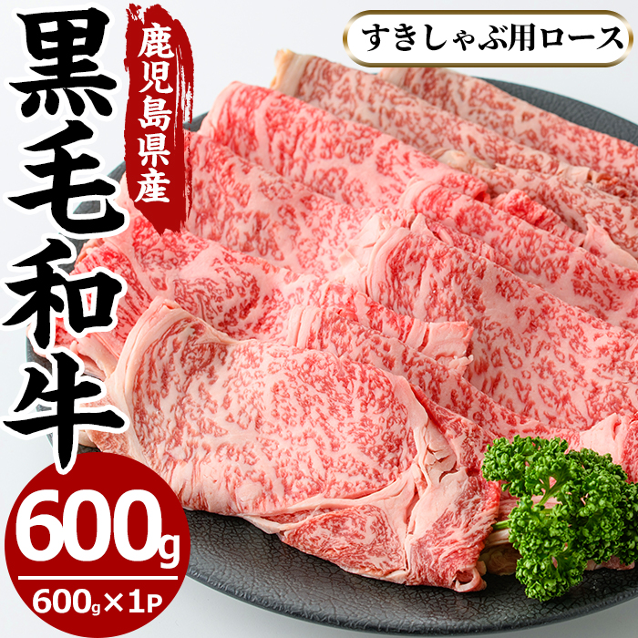 No.606 鹿児島県産黒毛和牛すきしゃぶ用ロース肉(600g)【さつ