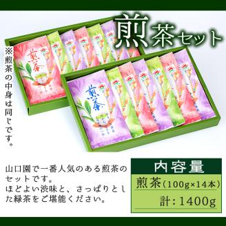 ＜お茶生産量日本一の鹿児島県産！＞山口園の一番人気の茶葉！小さいお茶屋の煎茶セット(煎茶100g×14本・合計1.4kg)  【お茶の山口園】B108-v01