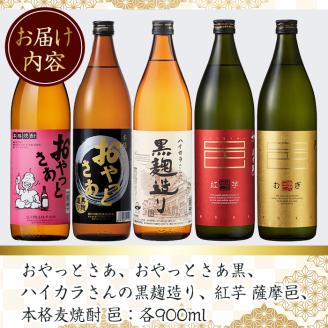 ≪本格芋焼酎・麦焼酎≫岩川特選焼酎飲み比べ(各900ml×5本)【岩川醸造】A50-v01