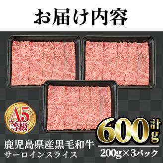 A5等級鹿児島県産黒毛和牛 サーロインスライス(計600g・200g×3P) スライス 牛肉 国産 【カミチク】A383-v01