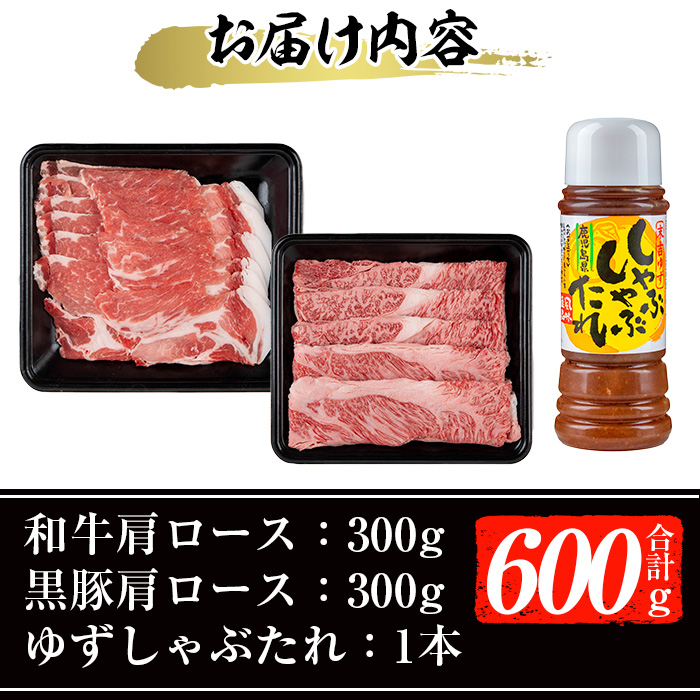 鹿児島黒毛和牛 鹿児島黒豚しゃぶしゃぶセット(300g×2P・計600g)【ナンチク】A1-v01