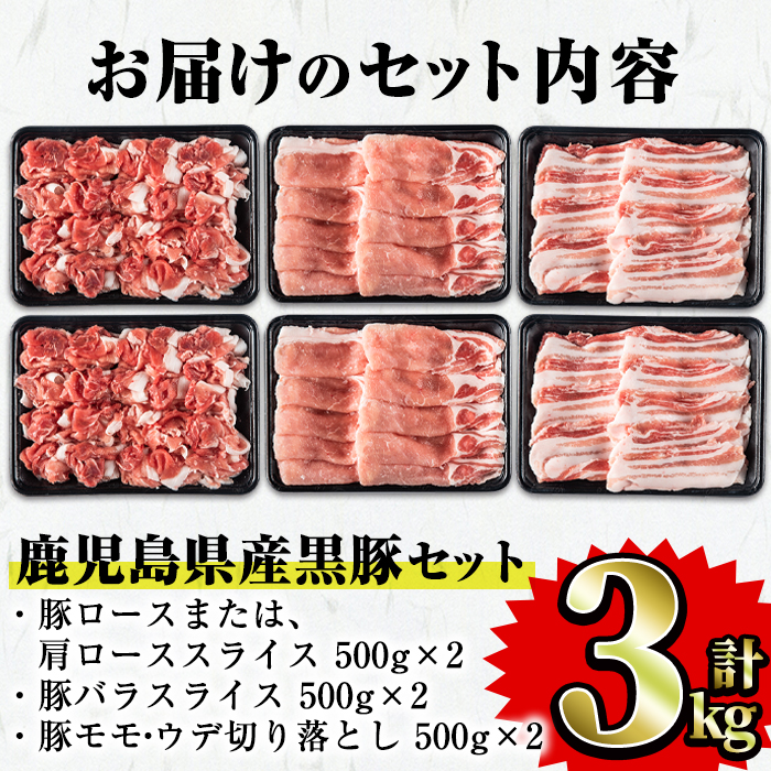 鹿児島県産黒豚セット 合計3kg 【Rana】A411-v02