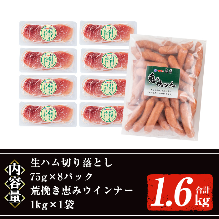 ＜発送時期が選べる・2026年1月中に発送予定＞国産豚生ハム切り落とし・業務用荒挽き恵みウインナー(合計1.6kg) 生ハム おつまみ 小分け 【ナンチク】A941-01 2026年1月中に発送予定