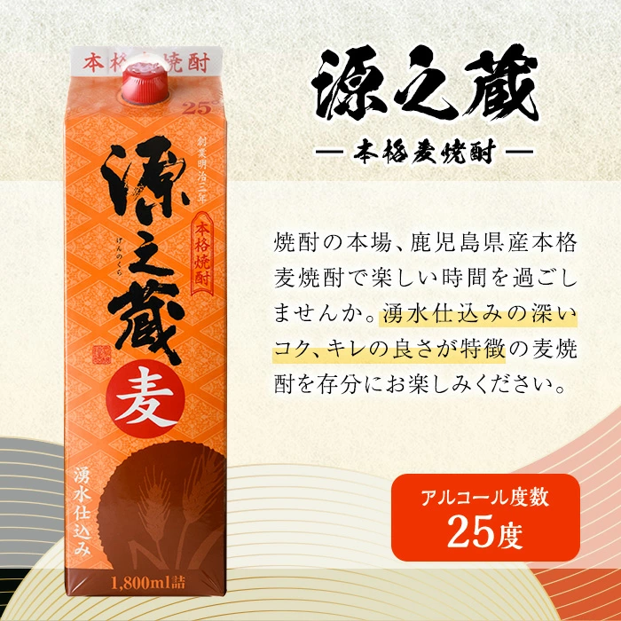 岩川醸造 本格麦焼酎飲み比べ1800mlパック6本セット！(源之蔵、鬼嫁：各1800ml×3本)【大隅家】B138-v02