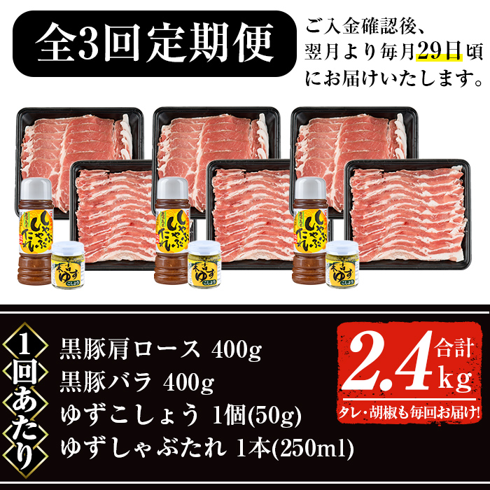 ＜定期便・全3回(連続)＞鹿児島黒豚しゃぶしゃぶセット（計2.4kg/計800g×3回） 黒豚 しゃぶしゃぶ 冷凍 【ナンチク】 T31