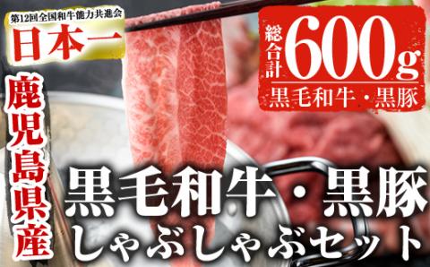 鹿児島黒毛和牛 鹿児島黒豚しゃぶしゃぶセット(300g×2P・計600g)【ナンチク】A1-v01