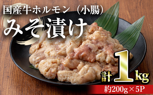 国産牛ホルモン（小腸）みそ漬け(計1kg・約200g×5パック) 牛肉 ホルモン みそ漬け【おきどき】A817-v01 計1kg