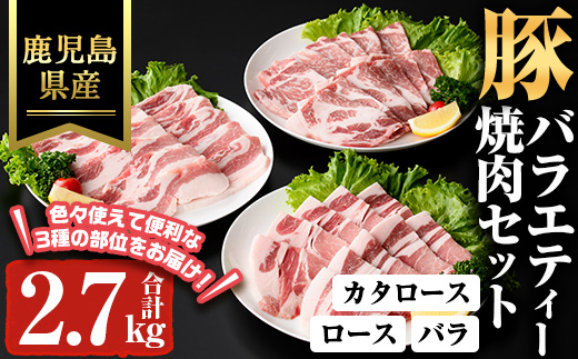鹿児島県産豚バラエティー焼肉セット(合計2.7kg) 豚肉 焼肉 冷凍【ハピネス】A930