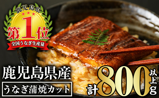 ＜内容量が選べる！＞無投薬！鹿児島県産うなぎ蒲焼カット(計800g以上・約50g×15枚) タレ・山椒付き【西日本養鰻】B147-v02