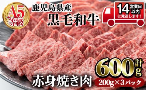 鹿児島県産黒毛和牛(A5等級)赤身焼肉セット 合計600g(200g×3パック) [カミチク]A-227
