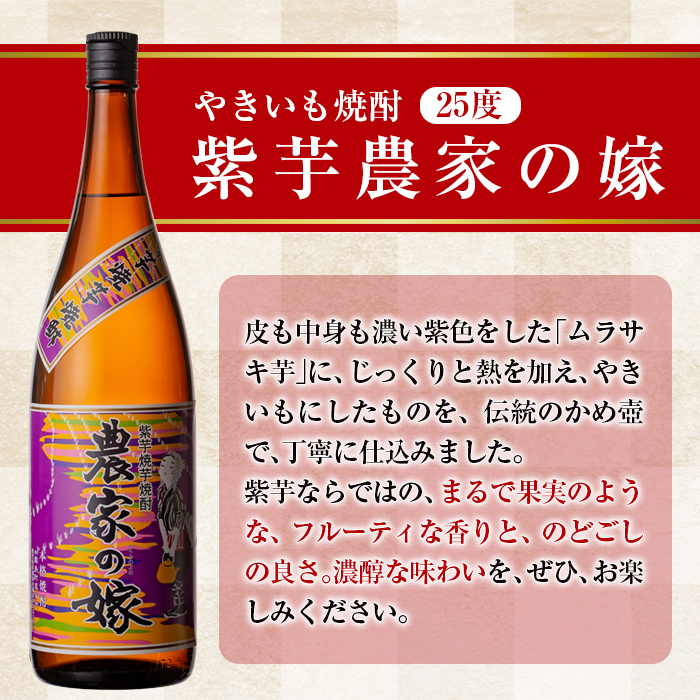 B0-185-A ＜年内発送＞本格芋焼酎飲み比べ「農家の嫁」「紫芋農家の嫁」各1800mlセット【霧島町蒸留所】霧島市 焼酎 芋焼酎 本格芋焼酎 本格焼酎 酒 飲み比べ セット 宅飲み 家飲み