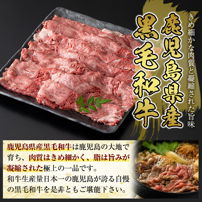 B3-004 国産！鹿児島県産黒毛和牛肩スライス(計1kg・500g×2P)【肉の豊楽】霧島市 牛肉 小分け 薄切り