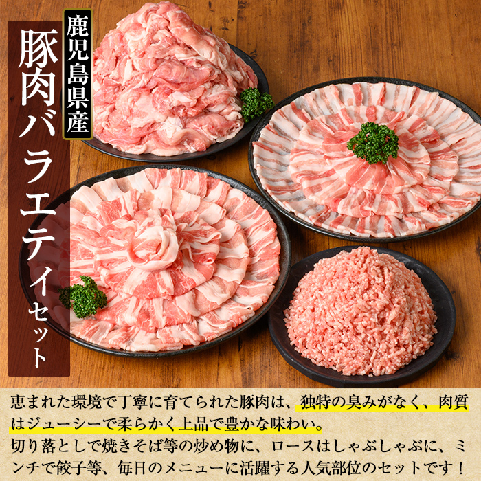 K-309 鹿児島県産豚肉バラエティーセット (計3.8kg) 【TRINITY】霧島市  国産 冷凍 小分け 豚肉 ぶた ブタ 肉 バラ肉 バラ ロース 肩ロース 切り落し ミンチ セット