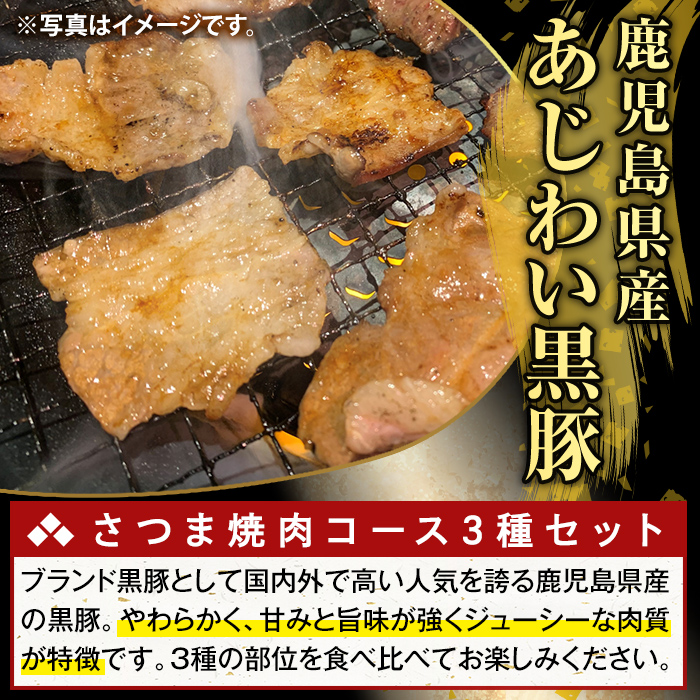 K-367-A かごしま味わい黒豚 さつま焼肉コース(合計900g)【ふるさと産直バザール】霧島市 ロース バラ モモ 焼き肉 ヤキニク 豚肉 国産 鹿児島県産 肉 精肉 小分け セット 食べ比べ