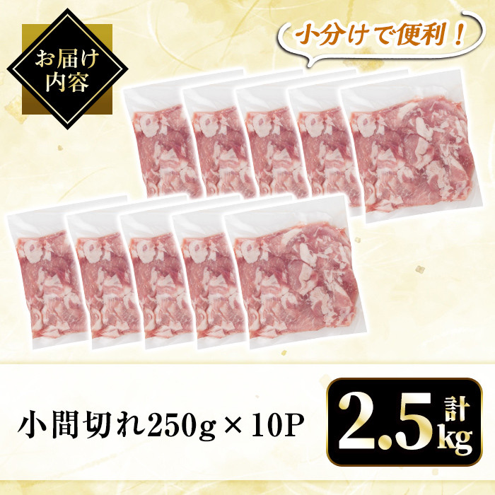A4-019 国産！鹿児島県産黒豚小間切れ計2.5kg(真空パック・250g×10P)【肉の豊楽】霧島市 肉 豚肉 豚 黒豚 精肉 カット 小間切れ 小間切 小分け