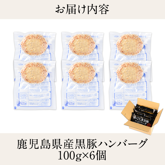 K-117 鹿児島黒豚ハンバーグ(100g×6個)【九面屋】霧島市 国産 鹿児島県産 豚肉 黒豚 ハンバーグ レンジ 小分け 黒豚100%