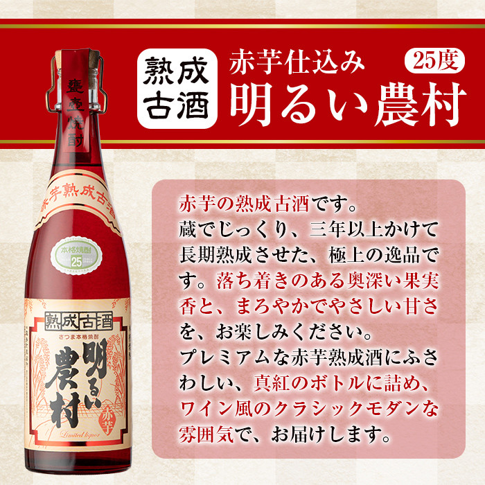 K-588-A 赤芋仕込み明るい農村・赤芋熟成古酒明るい農村(各720ml)【霧島町蒸留所】霧島市 焼酎 芋焼酎 本格芋焼酎 本格焼酎 酒 飲み比べ セット 宅飲み 家飲み