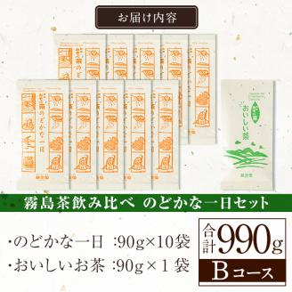 B0-203 霧島茶のどかな一日2種セットBコース(合計990g)【茶楽園】霧島市 日本茶 お茶 煎茶 緑茶 浅蒸し茶 リーフ茶 茶葉