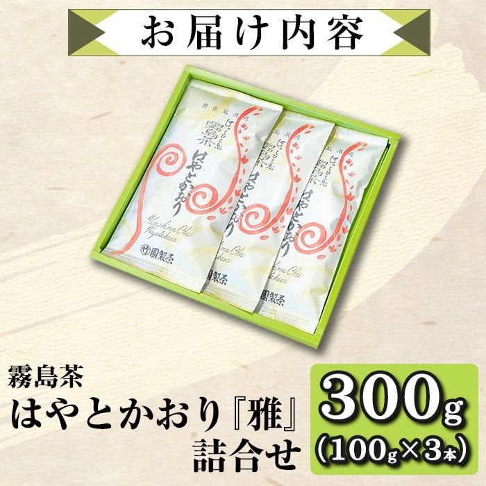 A-019 霧島茶 はやとかおり 雅 詰合せ(100g×3本)【マル竹園製茶】霧島市 緑茶 茶葉 お茶 日本茶