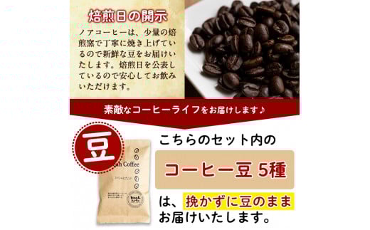 A-165 ＜挽かずに豆の状態でお届け＞珈琲豆100g×5種詰め合わせ【ノア・コーヒー】コーヒー 豆 詰め合わせ 詰め合せ セット