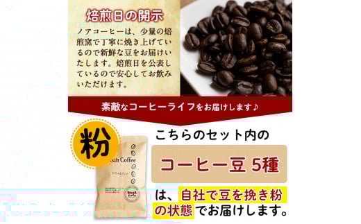 A-172 ＜豆を挽いて粉の状態でお届け＞珈琲豆100g×5種詰め合わせ【ノア・コーヒー】霧島市 コーヒー 粉 詰め合わせ 詰め合せ セット