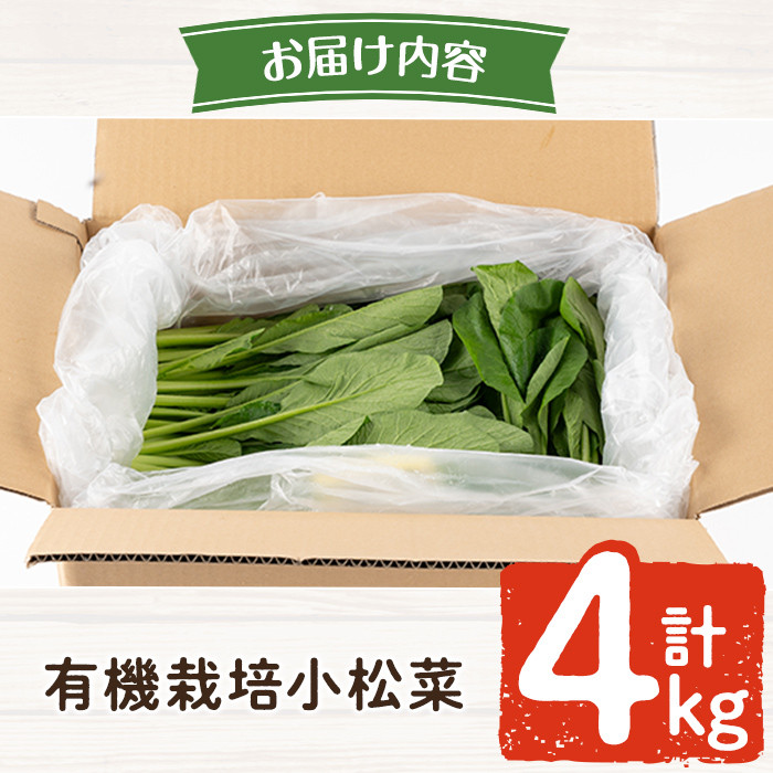A0-350 ＜期間限定！2023年10月上旬～2024年2月下旬の間に発送予定＞有機小松菜（ゲンセン霧島認定品・合計4kg) 【もりやま農園】霧島市 国産 有機栽培 野菜 やさい こまつな こまつ菜