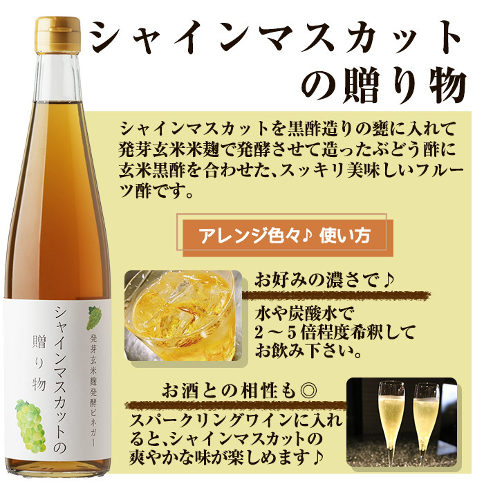 A8-007 フルーツ発酵酢シャインマスカット・ブルーベリー2本セット(各500ml)【重久盛一酢醸造場】 重久本舗 霧島市 黒酢 酢 お酢 ドリンク