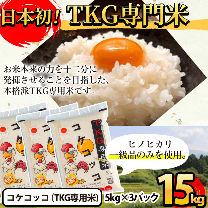 C-062 《令和7年産》日本初！卵かけご飯専用米!コケコッコ(TKG専用米)計15kg(5kg×3パック)【山口米店】お米 精米 白米 米 お米 こめ コメ