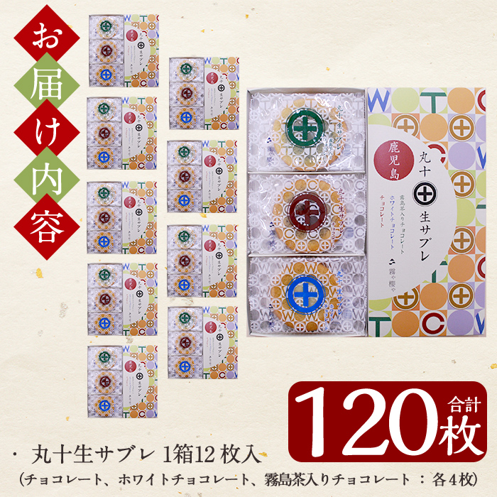 C-086 丸十生サブレ詰め合わせ(12枚入×10箱 計120枚)【徳重製菓とらや】霧島市 生サブレ サブレ しっとり なめらか マイルド お菓子 焼菓子 おやつ お土産 贈り物 手土産 チョコレート ホワイトチョコレート 霧島茶チョコレート