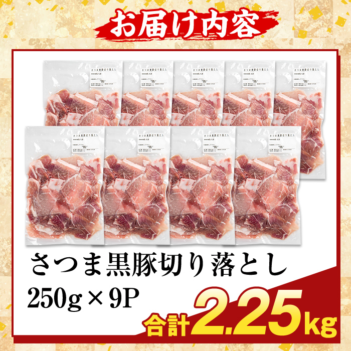 K-429-C ＜訳あり＞鹿児島県産 さつま黒豚切り落とし(計2.25kg) 【ふるさと産直バザール】霧島市 部位ミックス 切落し 黒豚 国産 鹿児島県産 肉 精肉 ワケアリ