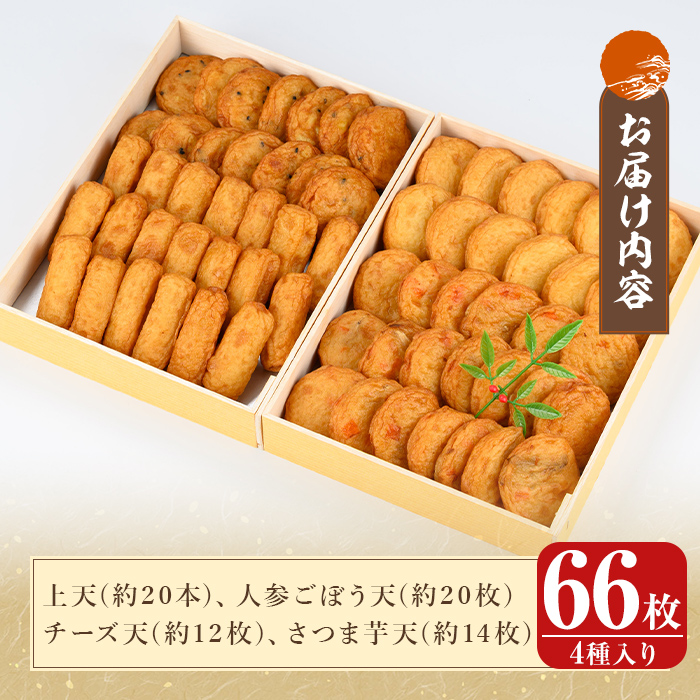 K-536-B ＜土日祝着分＞創業100年 霧島特製さつま揚げ4種66枚入り【植山かまぼこ屋】 鹿児島 霧島市 さつま揚げ さつまあげ 薩摩揚げ つけあげ 練り物 酒のつまみ 惣菜