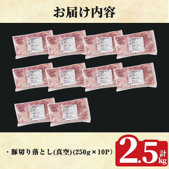 K-618-B 鹿児島県産豚切り落とし 真空パック250g×10P(計2.5kg)【ハピネス】霧島市 肉 豚肉 豚 精肉 鹿児島県産 切り落とし セット 小分け 冷凍