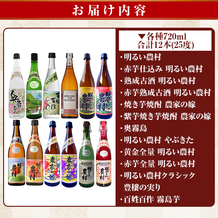K-644 芋焼酎飲み比べ720ml 12本セット【霧島町蒸留所】霧島市 飲み比べセット 焼酎 芋焼酎 本格芋焼酎 本格焼酎 酒 飲み比べ セット 宅飲み 家飲み
