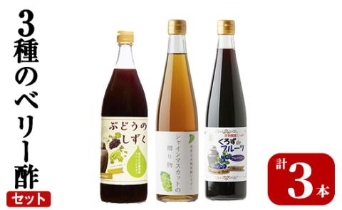 K-112 3種のベリー酢(ピオーネ・シャインマスカット・ブルーベリー)飲み比べセット(計3本)【重久盛一酢醸造場】 霧島市 お酢 調味料 黒酢ドリンク ビネガー セット 重久本舗