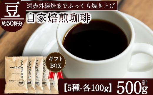 A-165 ＜挽かずに豆の状態でお届け＞珈琲豆100g×5種詰め合わせ【ノア・コーヒー】コーヒー 豆 詰め合わせ 詰め合せ セット
