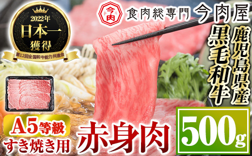 B0-199 厳選A5等級！鹿児島県産黒毛和牛すき焼き用赤身肉(500g)※北海道・沖縄配送不可※【今肉屋】国産 肉 牛肉 赤身 黒毛和牛 A5 すきやき