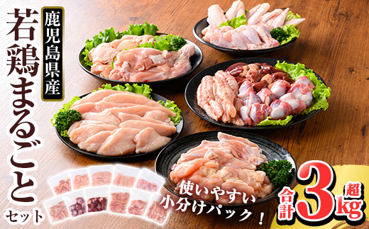 K-213 鹿児島県産 若鶏まるごとセット (計3.05kg)【TRINITY】 霧島市 国産 小分け 冷凍 真空パック 鶏肉 鳥肉 詰め合わせ