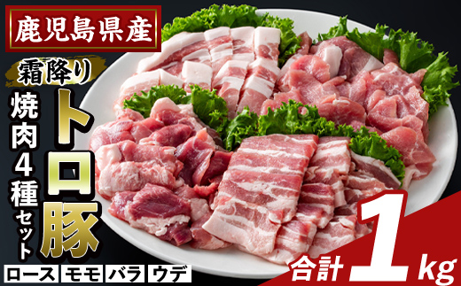 K-379-A 鹿児島県産霜降りトロ豚 焼肉用バラエティセット(合計1kg)【ふるさと産直バザール】霧島市 ロース バラ ウデ モモ 焼き肉 ヤキニク 豚肉 国産 鹿児島県産 肉 精肉 小分け セット 食べ比べ