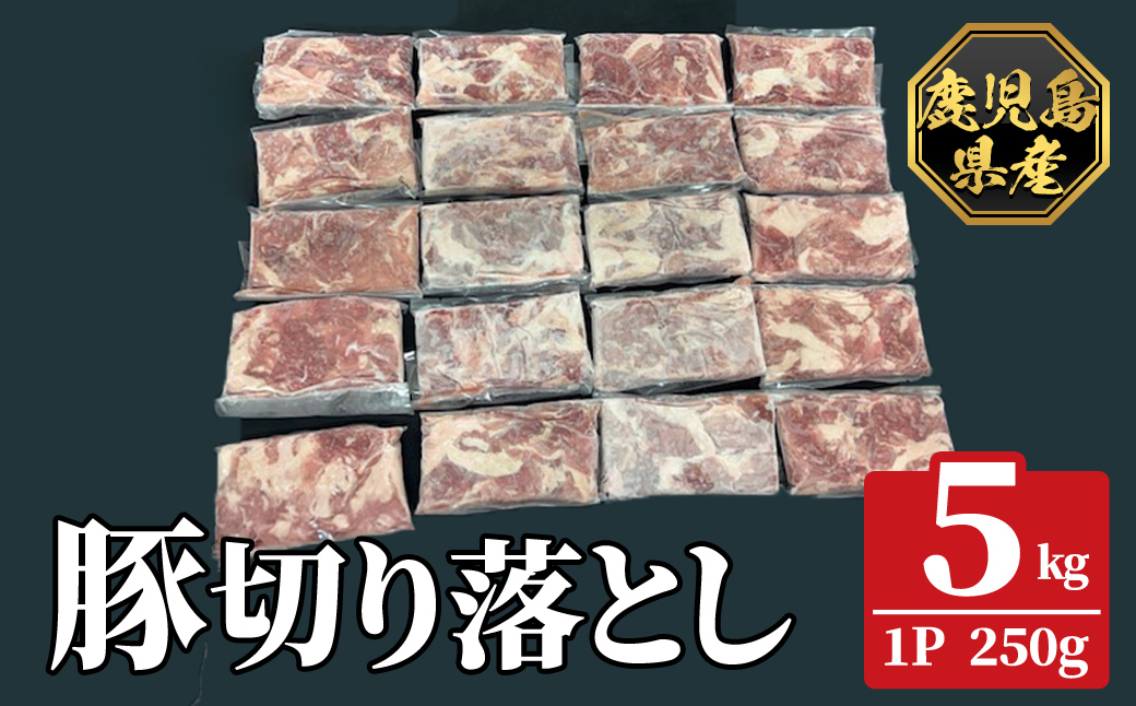 K-618-D 鹿児島県産豚切り落とし 真空パック250g×20P(計5kg)【ハピネス】霧島市 肉 豚肉 豚 精肉 鹿児島県産 切り落とし セット 小分け 冷凍
