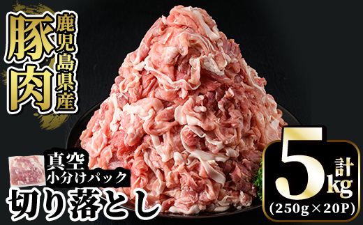 A5-033-D 国産！鹿児島県産豚肉切り落とし真空小分け 250g×20P(計5kg)【肉の豊楽】霧島市 豚肉 ぶたにく 豚 小分け 切り落とし 真空パック 切落し 冷凍