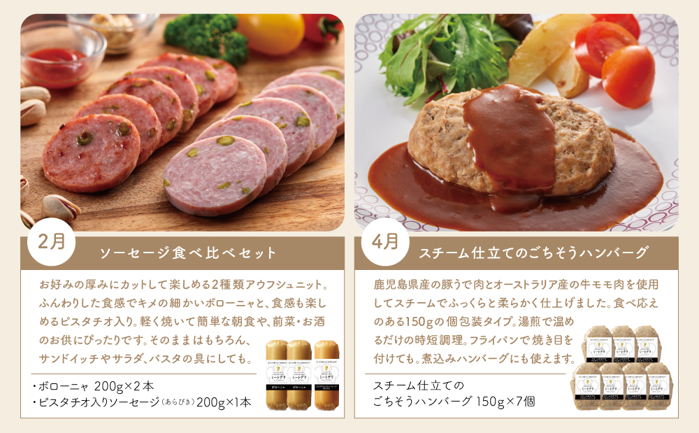 【定期便 全6回：偶数月発送】お肉のおかず定期便［みなみさつまのミートデリ］ ハンバーグ ウインナー ソーセージ ローストポーク ハム ピスタチオ入り フランクフルト ミートローフ ローストビーフ 鹿児島県産 冷蔵 冷凍 南さつま市