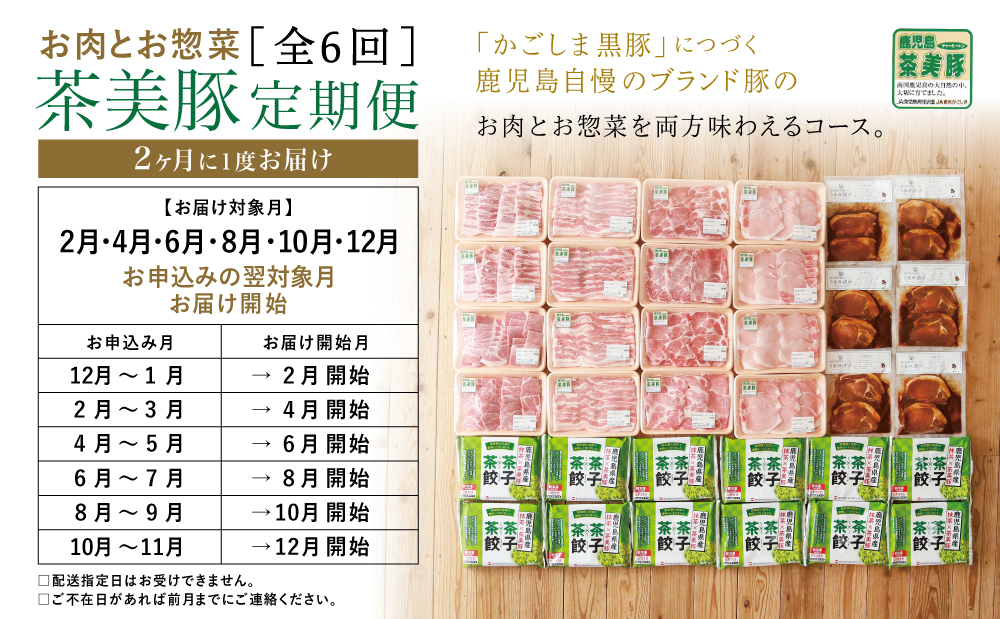 【ブランド豚定期便 全6回】鹿児島茶美豚 お肉とお惣菜の定期便 JA食肉かごしま お肉 ブランド 豚 豚肉 スライス 小分け 焼肉 BBQ ロース バラ しゃぶしゃぶ 惣菜 グルメ お取り寄せ 冷凍
