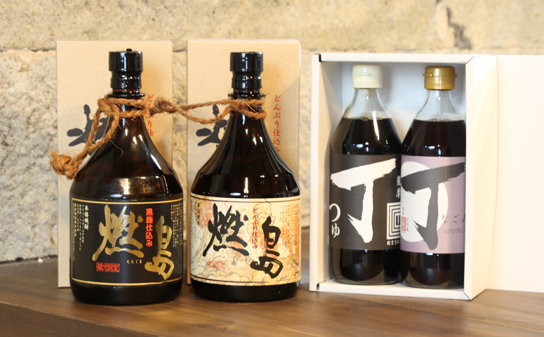 【特別販売店限定】焼酎「燃島」900ml 2本＆調味料2本セット