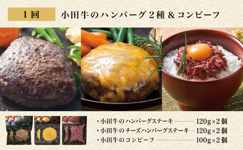 【全3回】プレミアムブランド「小田牛」定期便［加工品づくし］ 鹿児島県産 黒毛和牛 ハンバーグ コンビーフ ローストビーフ 餃子 焼売 総菜 おかず レトルト 冷凍 小田畜産 南さつま市