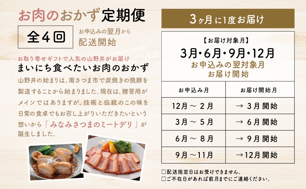 【定期便 全4回】お肉のおかず定期便［みなみさつまのミートデリ］