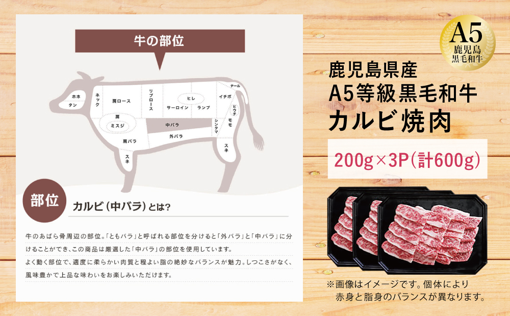 【鹿児島県産】A5等級黒毛和牛 カルビ焼肉 計600g（200g×3P） 国産牛 牛肉 国産 焼き肉 カミチク BBQ バーベキュー アウトドア バラ 丼 プレート 小分けパック 冷凍
